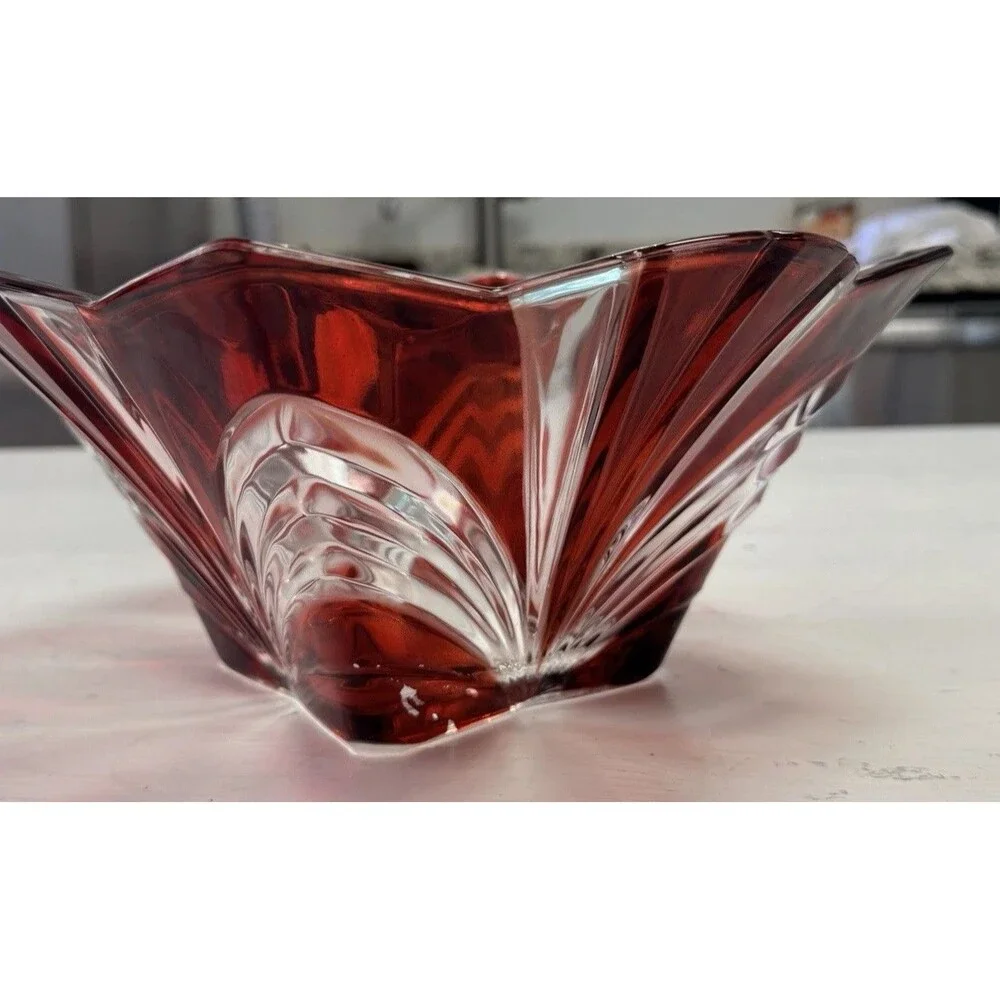Fifth Avenue Ruby Red Crystal Large Serving Bowl SOGA Japan Cut to Clear Square